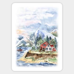 Mountain Landscape Watercolor painting Sticker